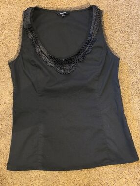 Express Black Sleeveless Tank with Layered Pleated Trim